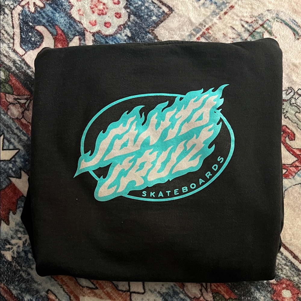 Santa Cruz Black Hoodie with Teal Logo